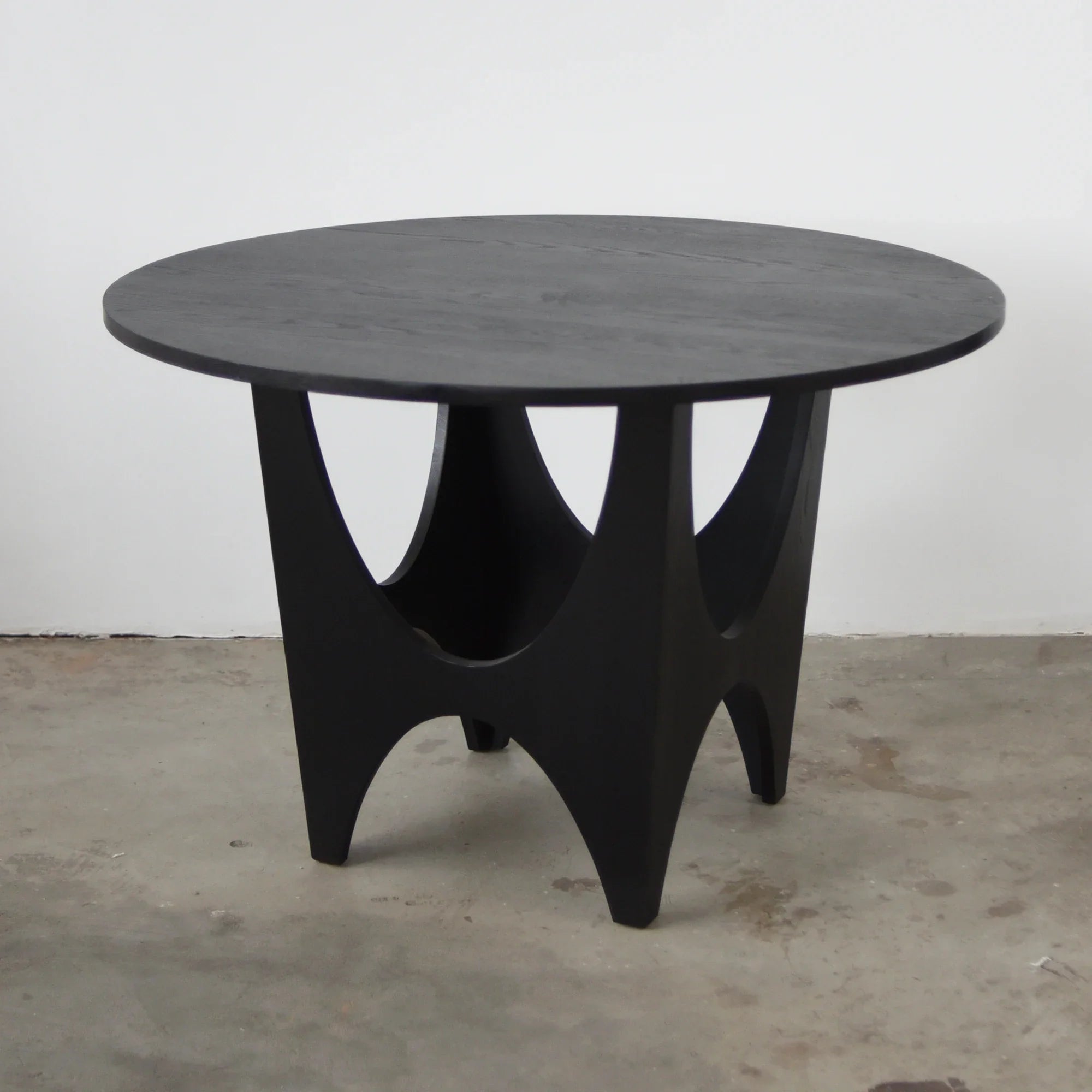 Sleek Modern Round Black Oak Wood Dining Table for 4