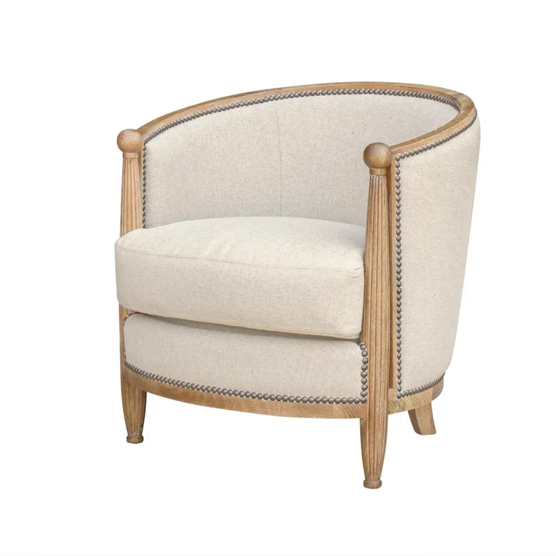 Retro Solid Oak Leisure Chair with Round Back, Unique Shell Design