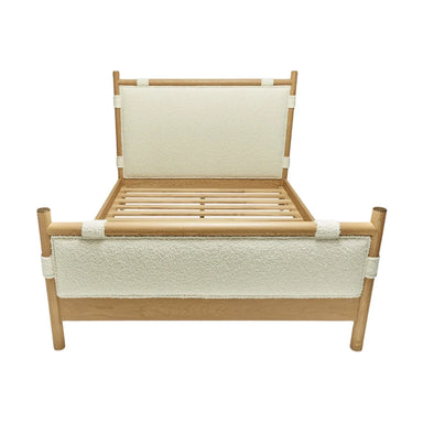 Modern Oak Wood Boucle Upholstered Bed Frame with Footboard