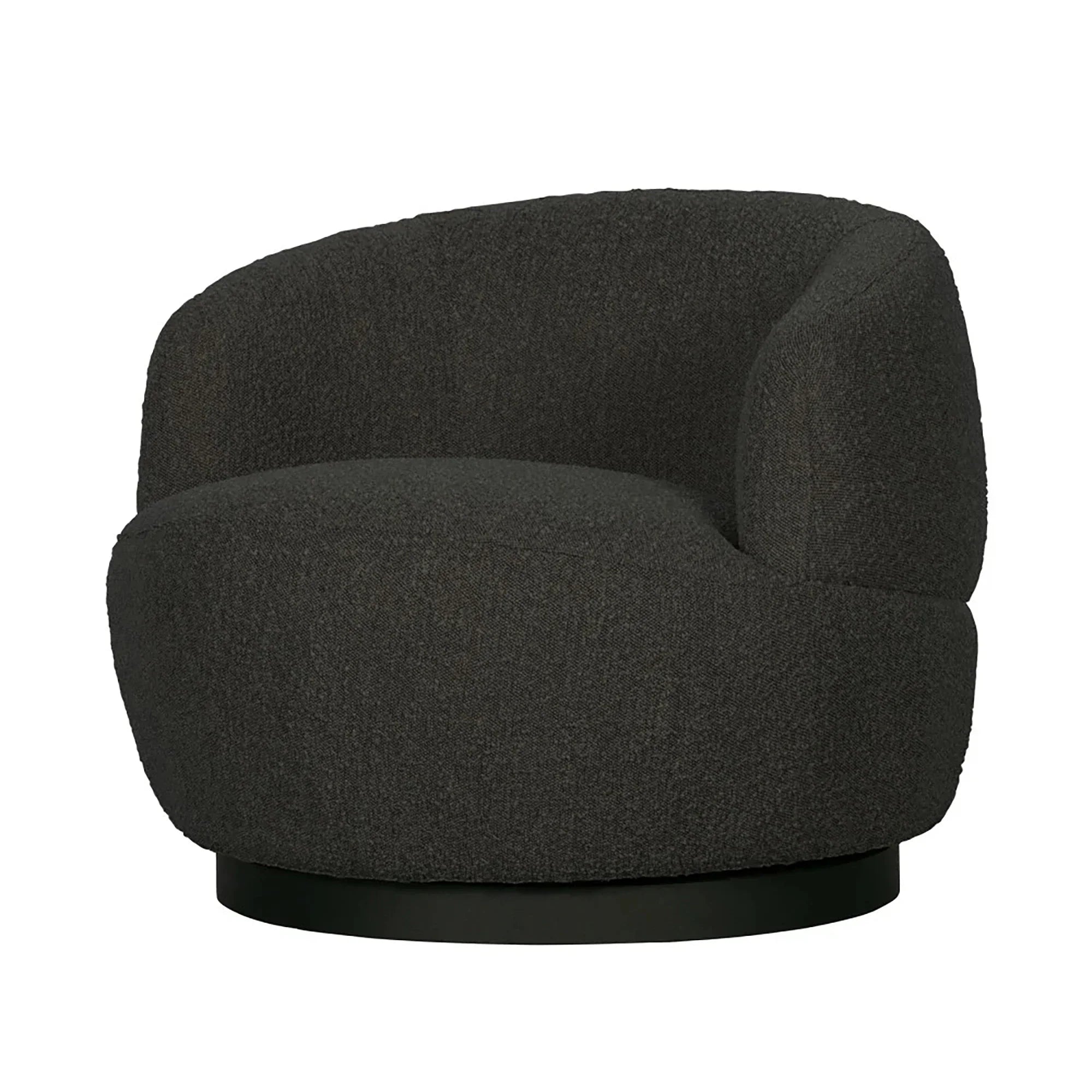 Black Boucle Swivel Armchair: Modern Metal Leg Rotation Lounge Chair