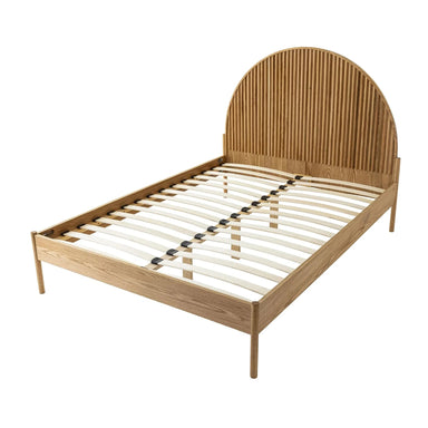 Luxury Fluted Barrel Solid Oak Wood Queen Bed Frame Modern Design