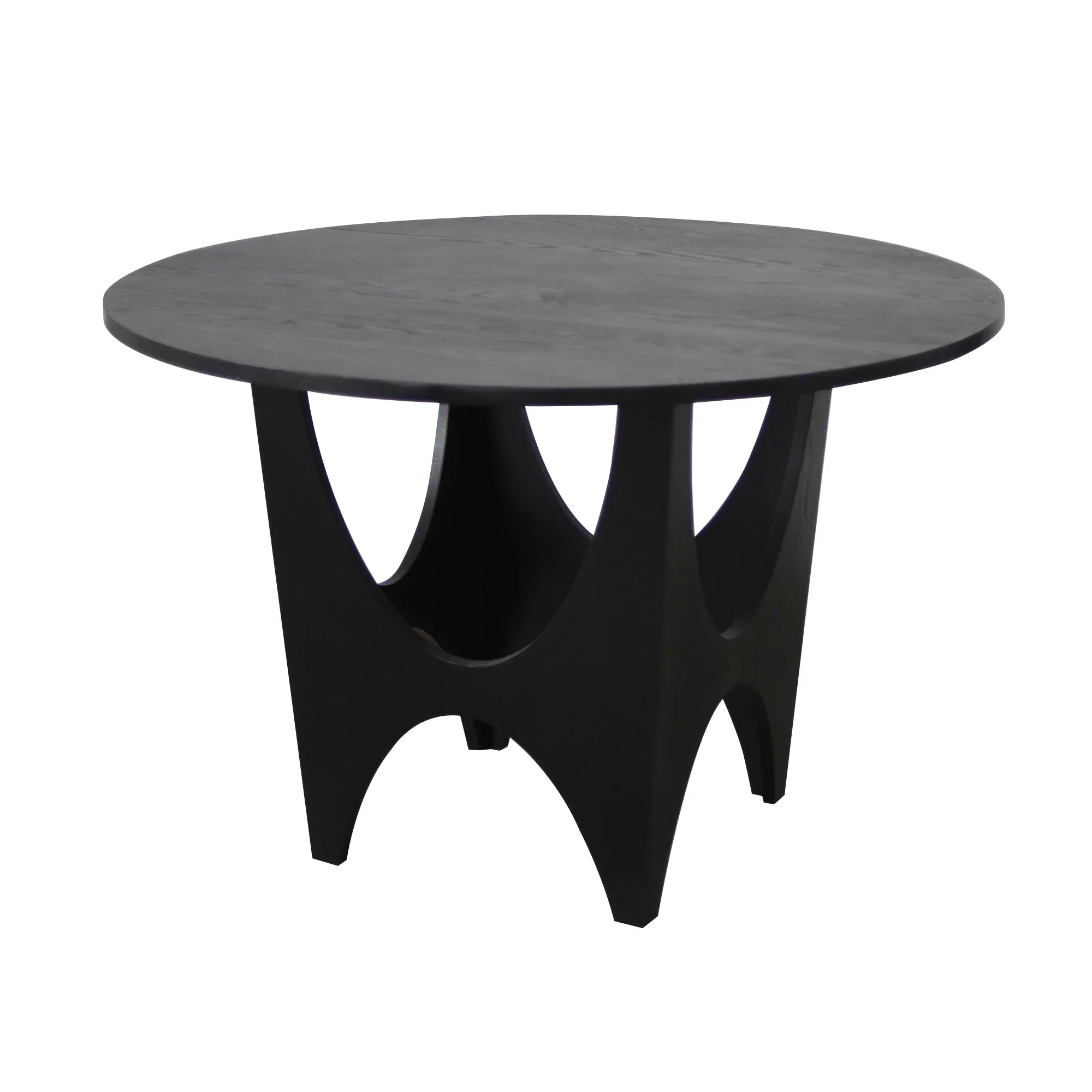 Sleek Modern Round Black Oak Wood Dining Table for 4