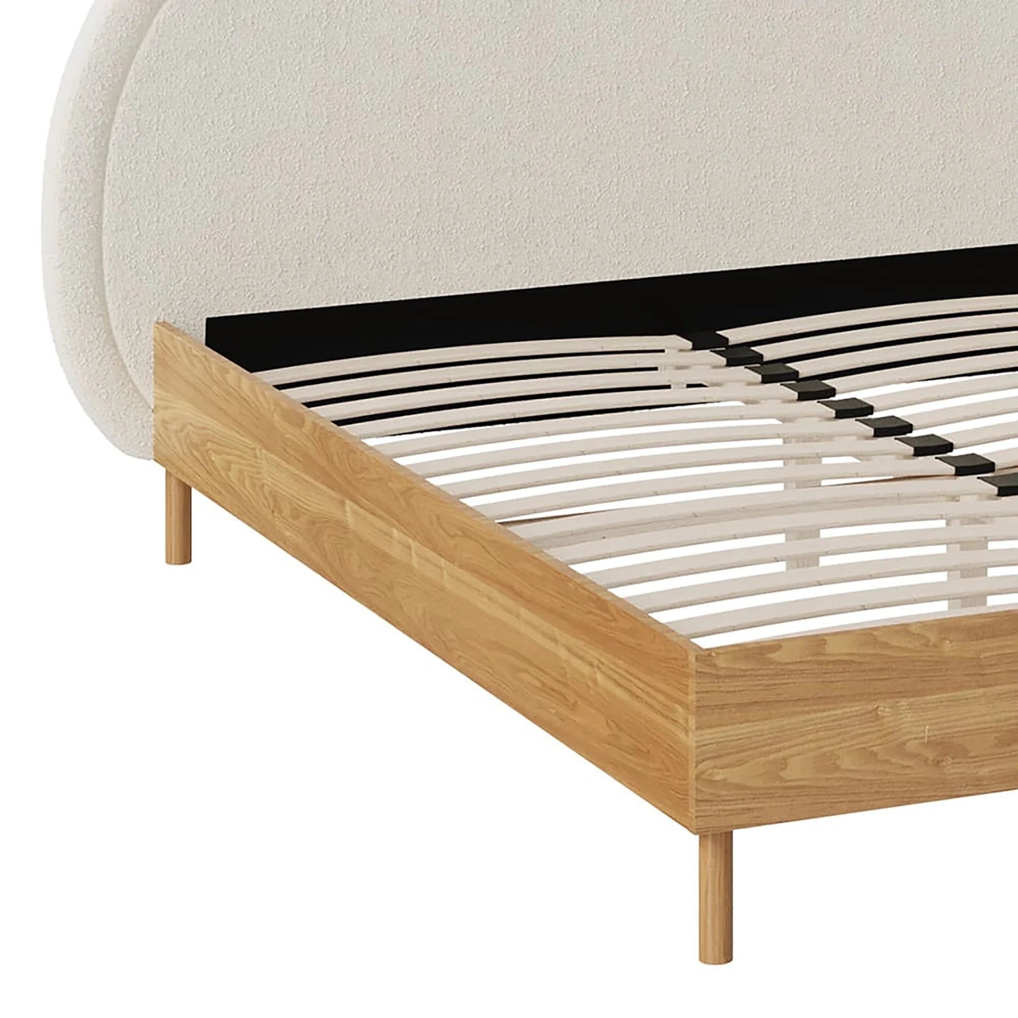 Luxurious White Boucle King Size Bed Frame - Modern Upholstered Oak Wood