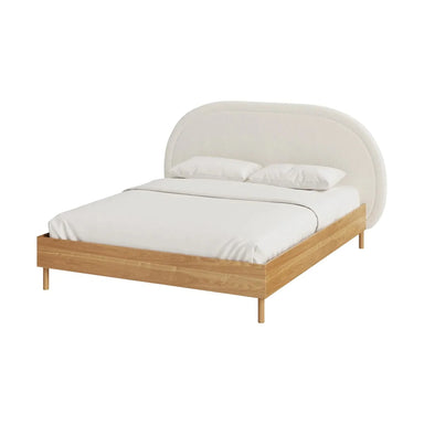 Luxurious White Boucle King Size Bed Frame - Modern Upholstered Oak Wood