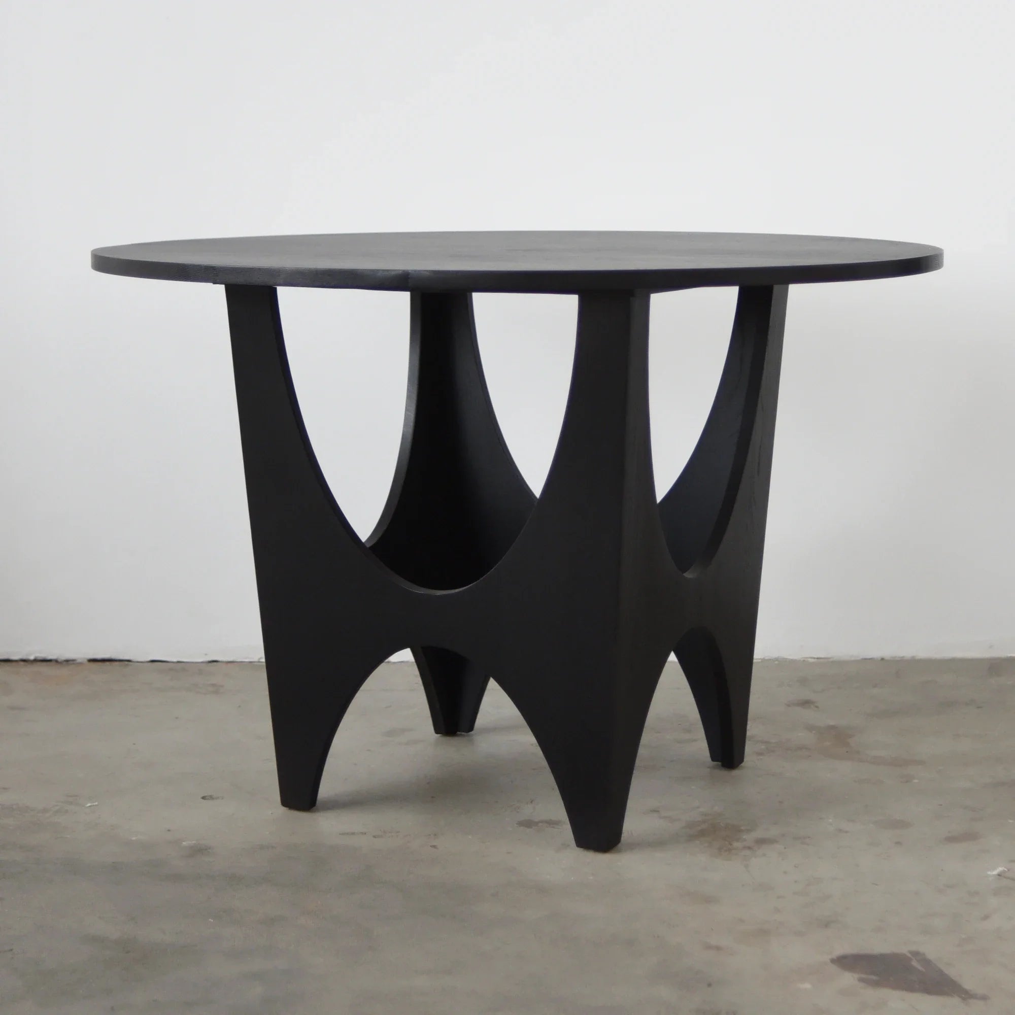 Sleek Modern Round Black Oak Wood Dining Table for 4