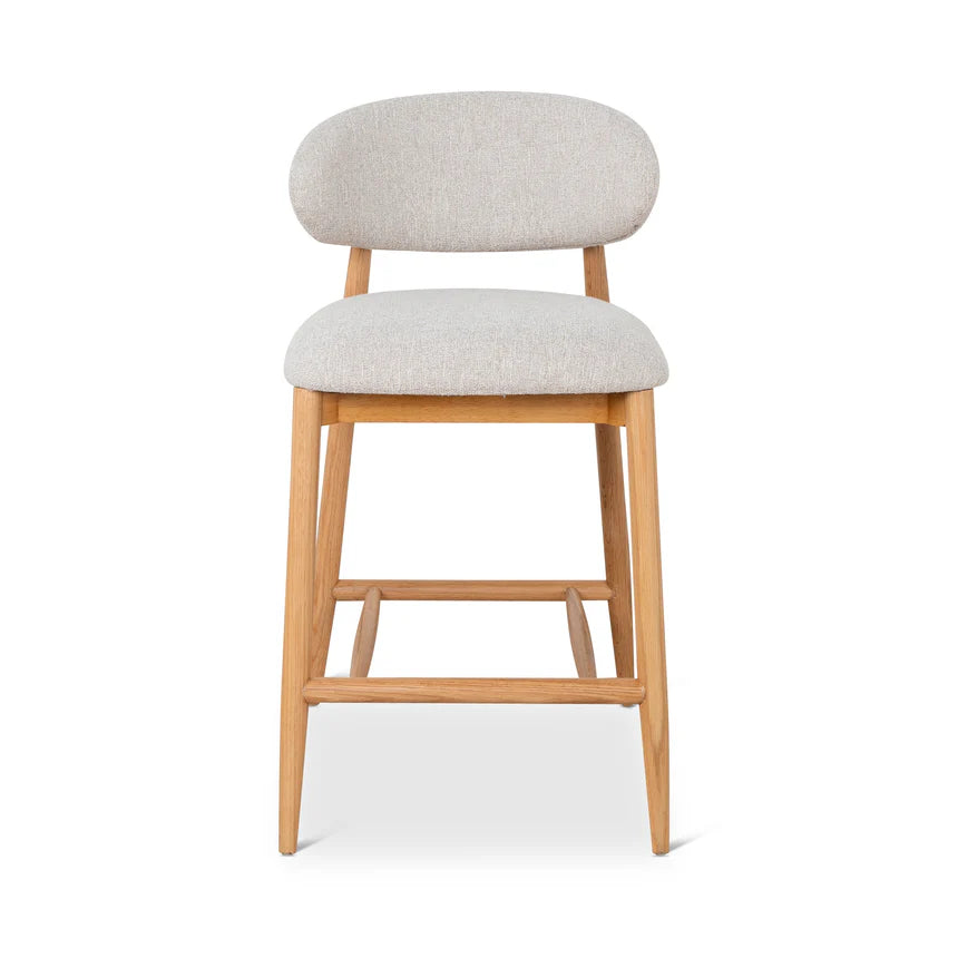Mya 65cm Coastal Beige Bar Stool - Natural Oak