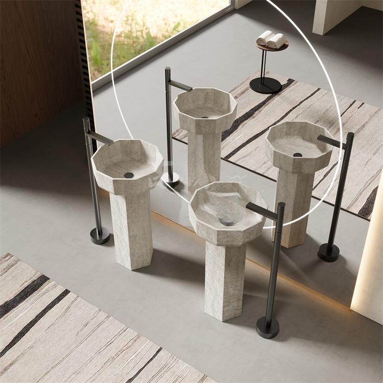 Soren Yellow Travertine Pedestal Basin