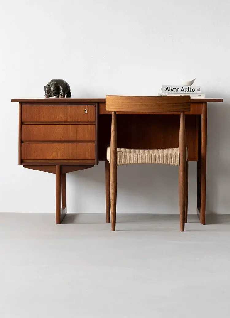 Baptiste Compact Retro Teak Writing Desk