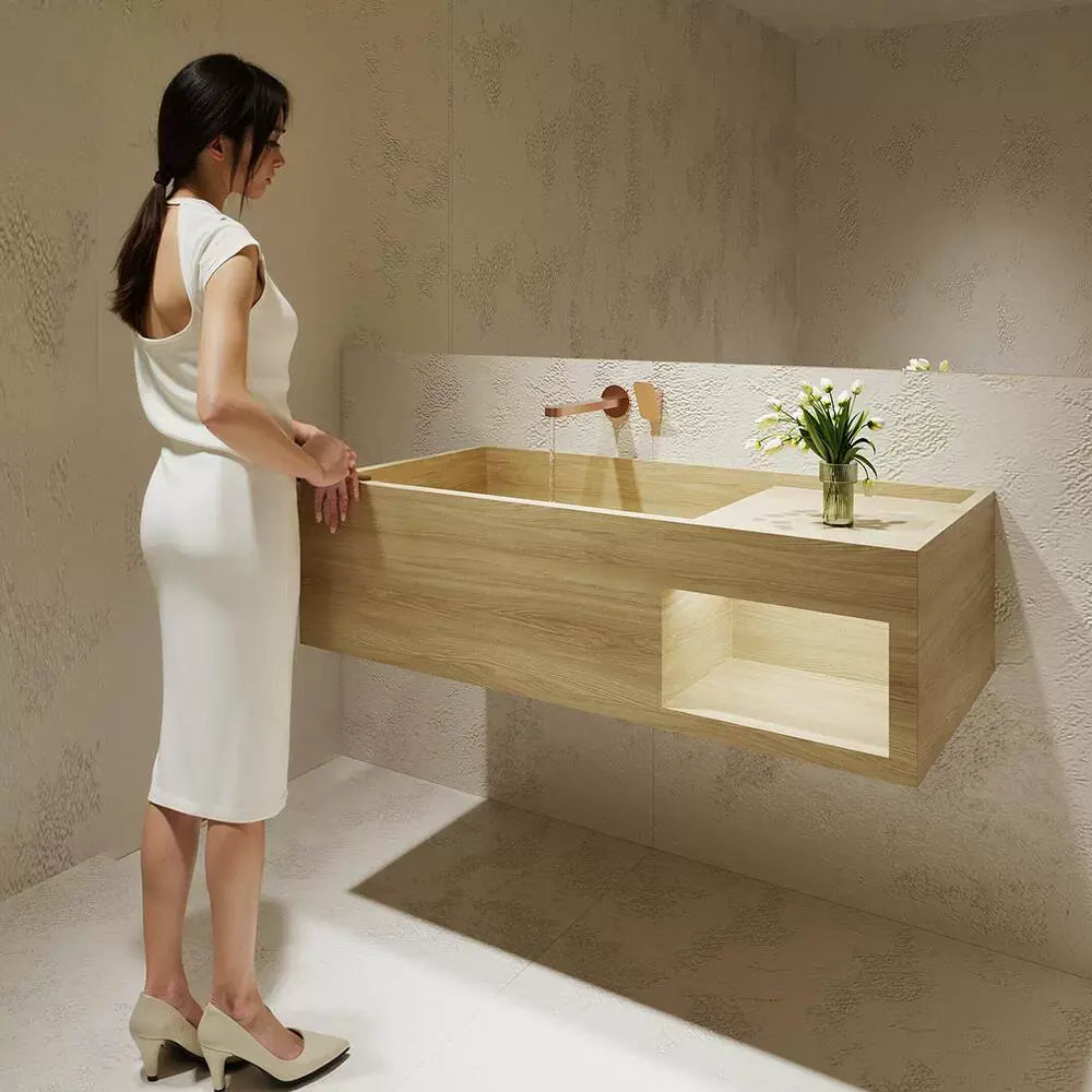 Rohan White Wall-Mounted Marble Basin