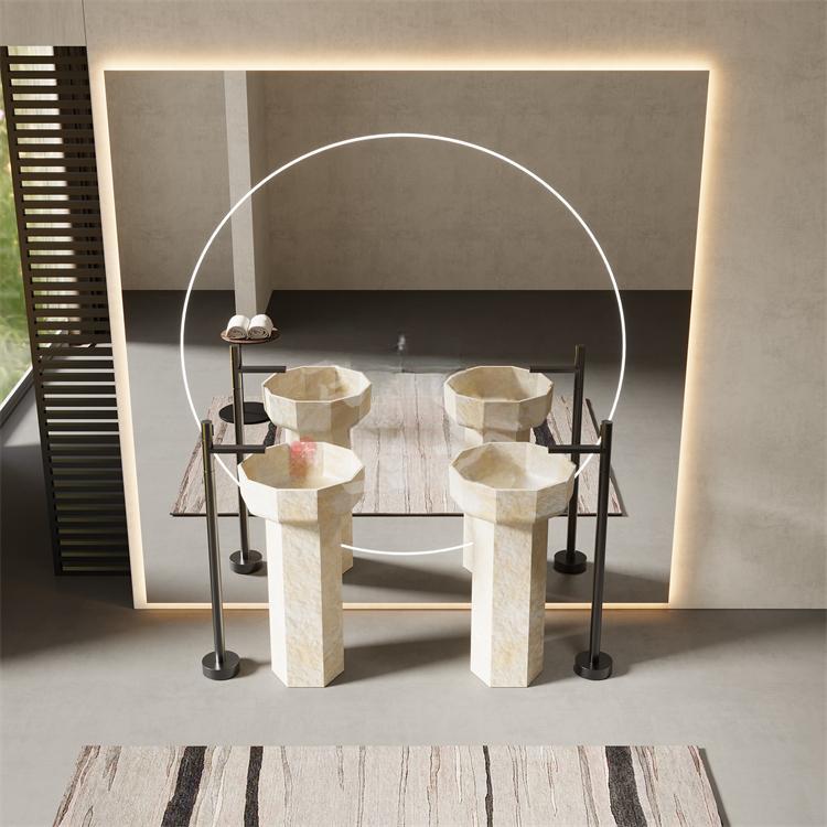 Soren Yellow Travertine Pedestal Basin