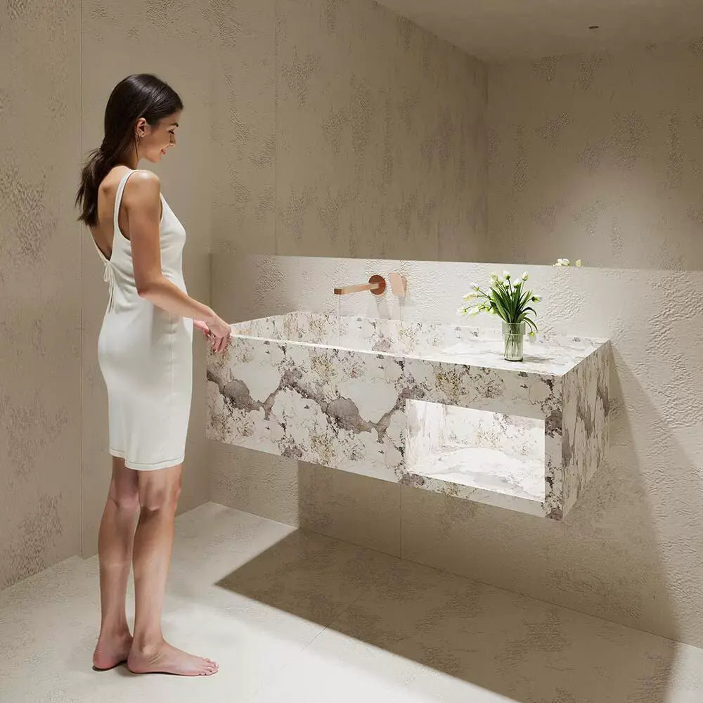 Rohan White Wall-Mounted Marble Basin