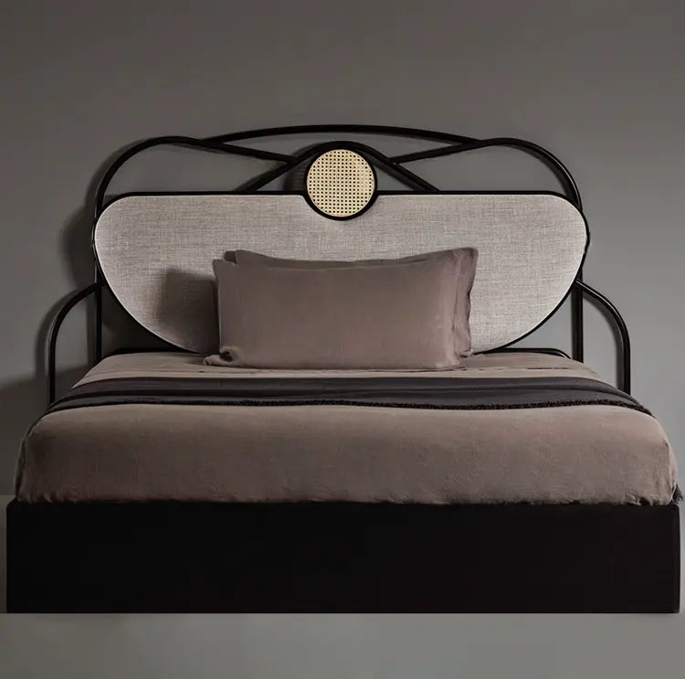 Linnet Solid Wood Bed with Rattan Design