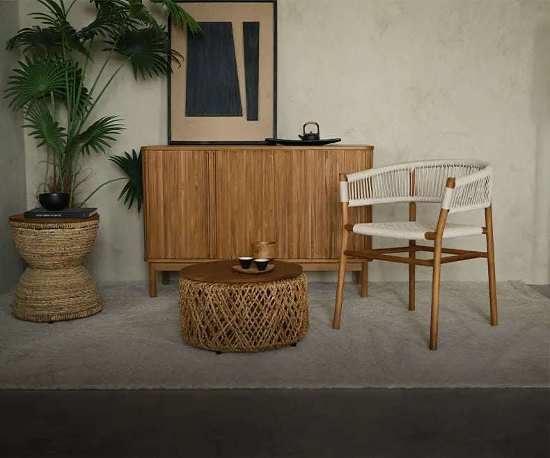 Giacinto Solid Wood Rattan Backrest Lounge Chair
