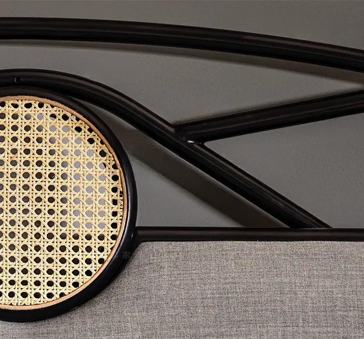 Linnet Solid Wood Bed with Rattan Design