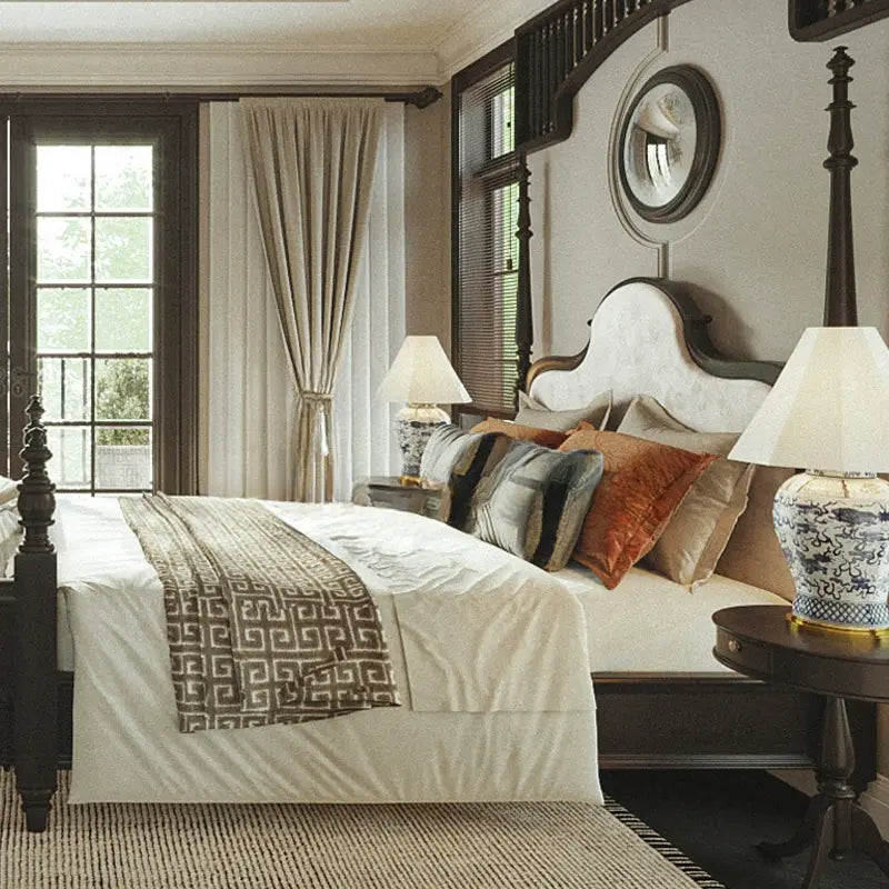 Curtis Elegant Solid Wood Neoclassical Double Bed