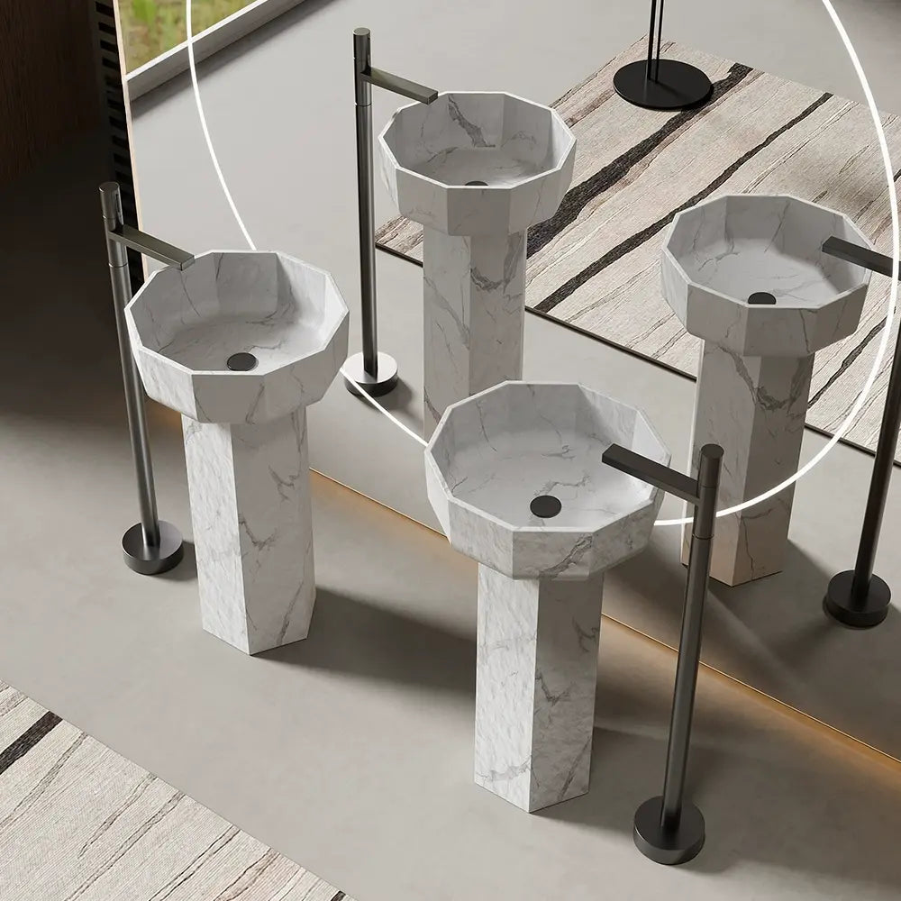 Soren Yellow Travertine Pedestal Basin