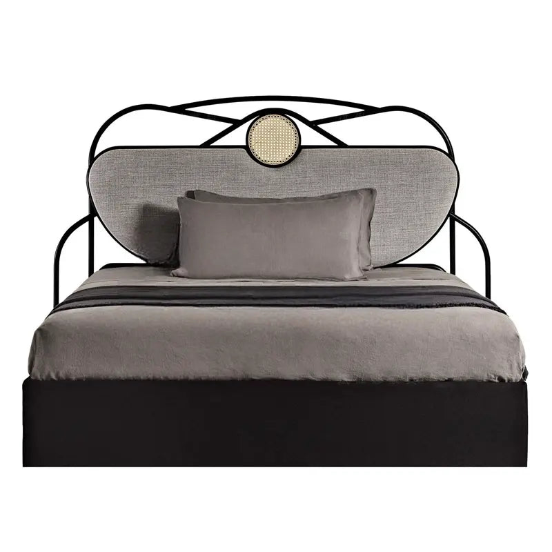 Linnet Solid Wood Bed with Rattan Design