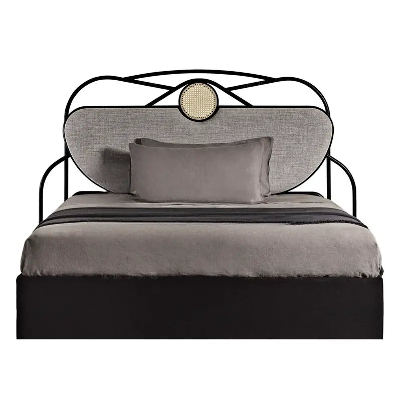 Linnet Solid Wood Bed with Rattan Design