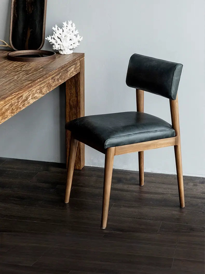 Cassian Genuine Leather Teak Dining Chair Used