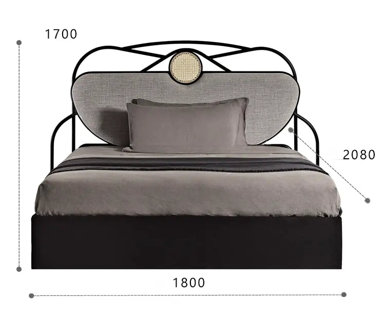 Linnet Solid Wood Bed with Rattan Design