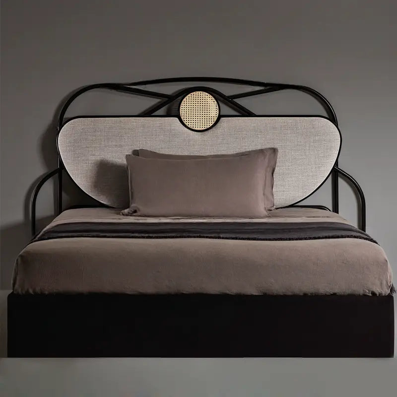 Linnet Solid Wood Bed with Rattan Design