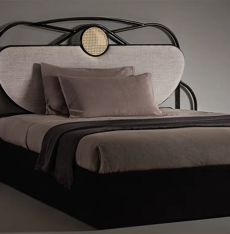 Linnet Solid Wood Bed with Rattan Design