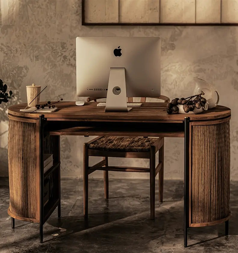 Filippo Solid Wood Oval Retro Study Desk