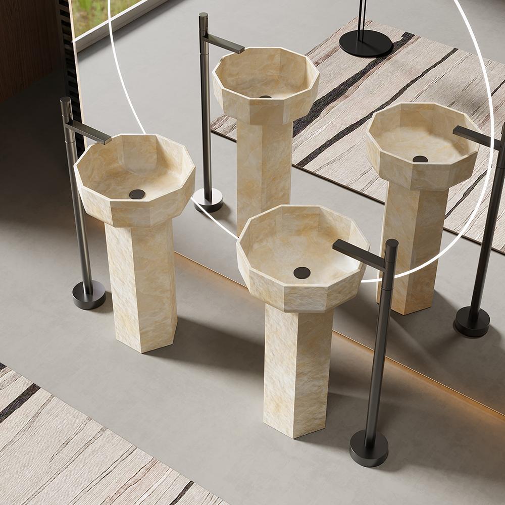 Soren Yellow Travertine Pedestal Basin