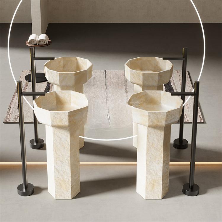 Soren Yellow Travertine Pedestal Basin