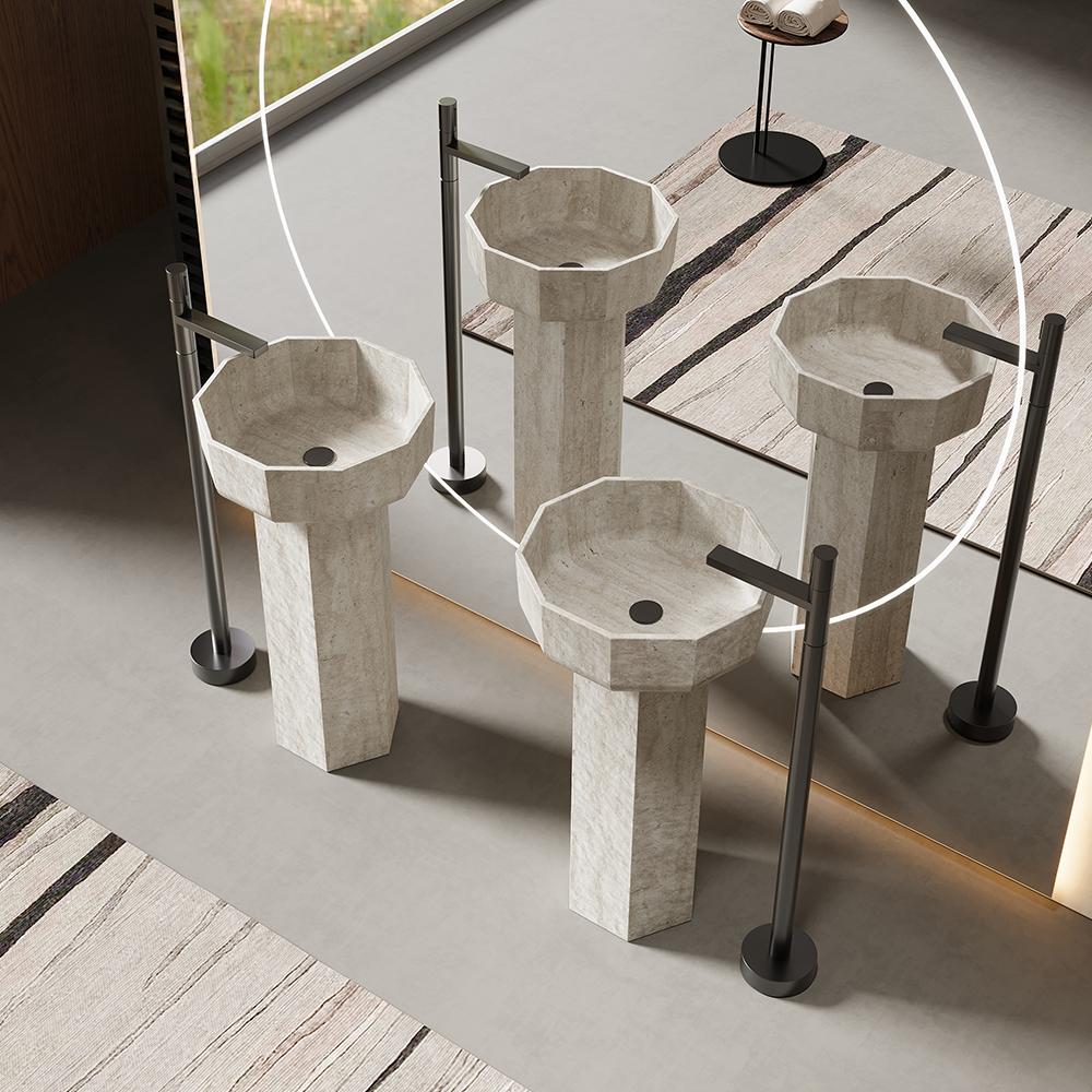 Soren Yellow Travertine Pedestal Basin