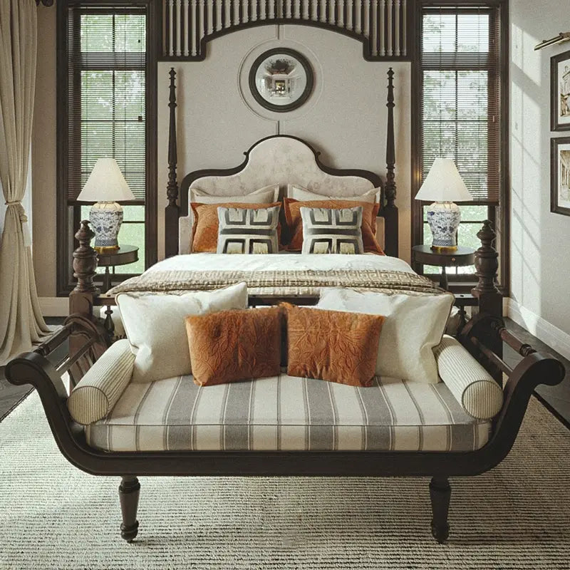 Curtis Elegant Solid Wood Neoclassical Double Bed