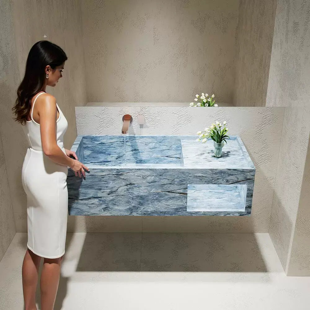 Rohan White Wall-Mounted Marble Basin