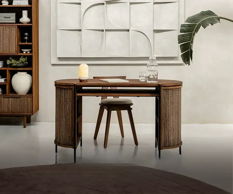Filippo Solid Wood Oval Retro Study Desk