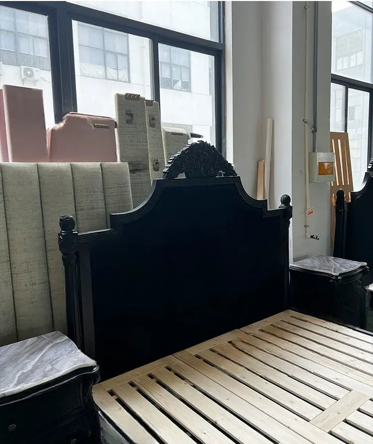 Lilou  Vintage Fabric Carved Bed Custom Design