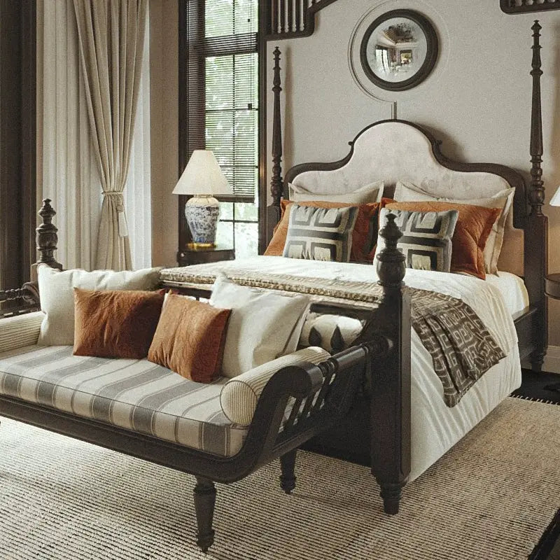 Curtis Elegant Solid Wood Neoclassical Double Bed