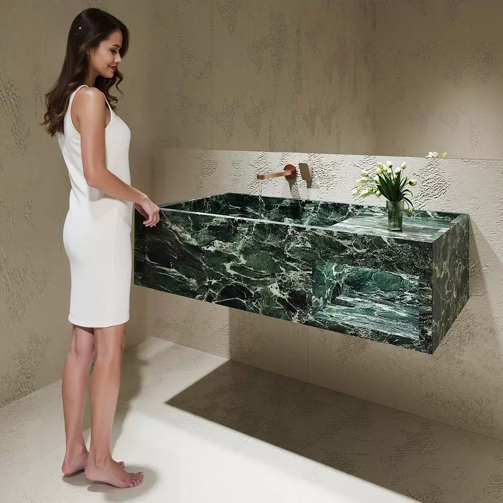 Rohan White Wall-Mounted Marble Basin