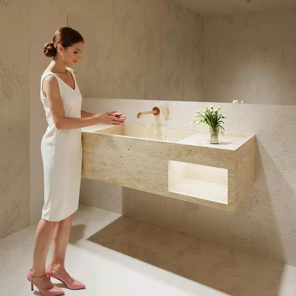 Rohan White Wall-Mounted Marble Basin