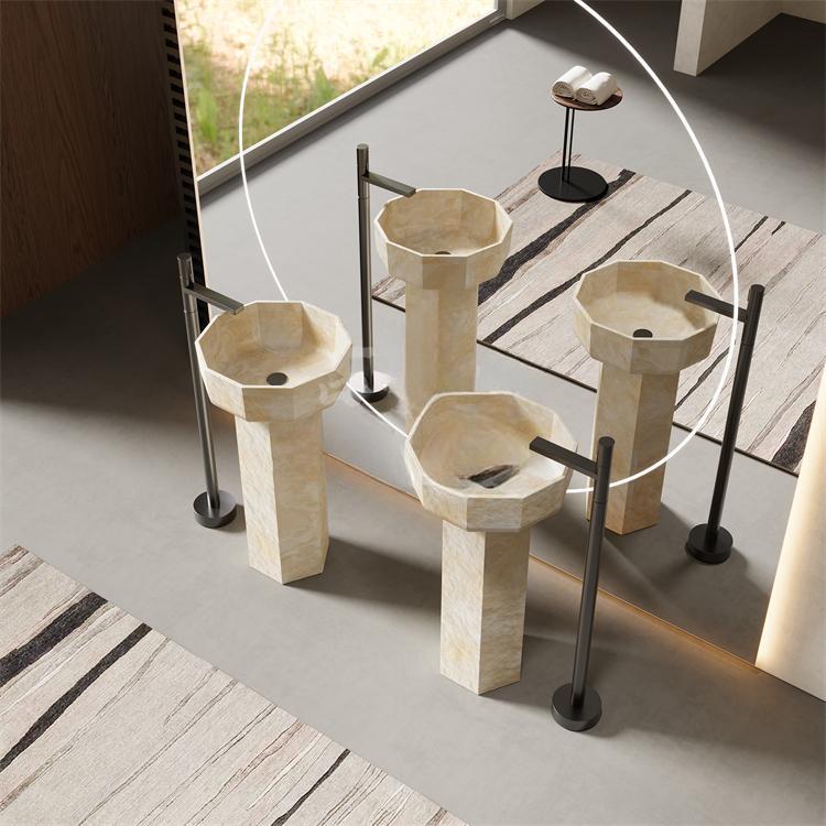 Soren Yellow Travertine Pedestal Basin