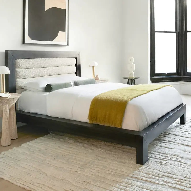 Thoreau Fabric Lambskin Solid Wood Bed
