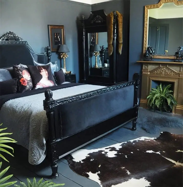 Lilou  Vintage Fabric Carved Bed Custom Design