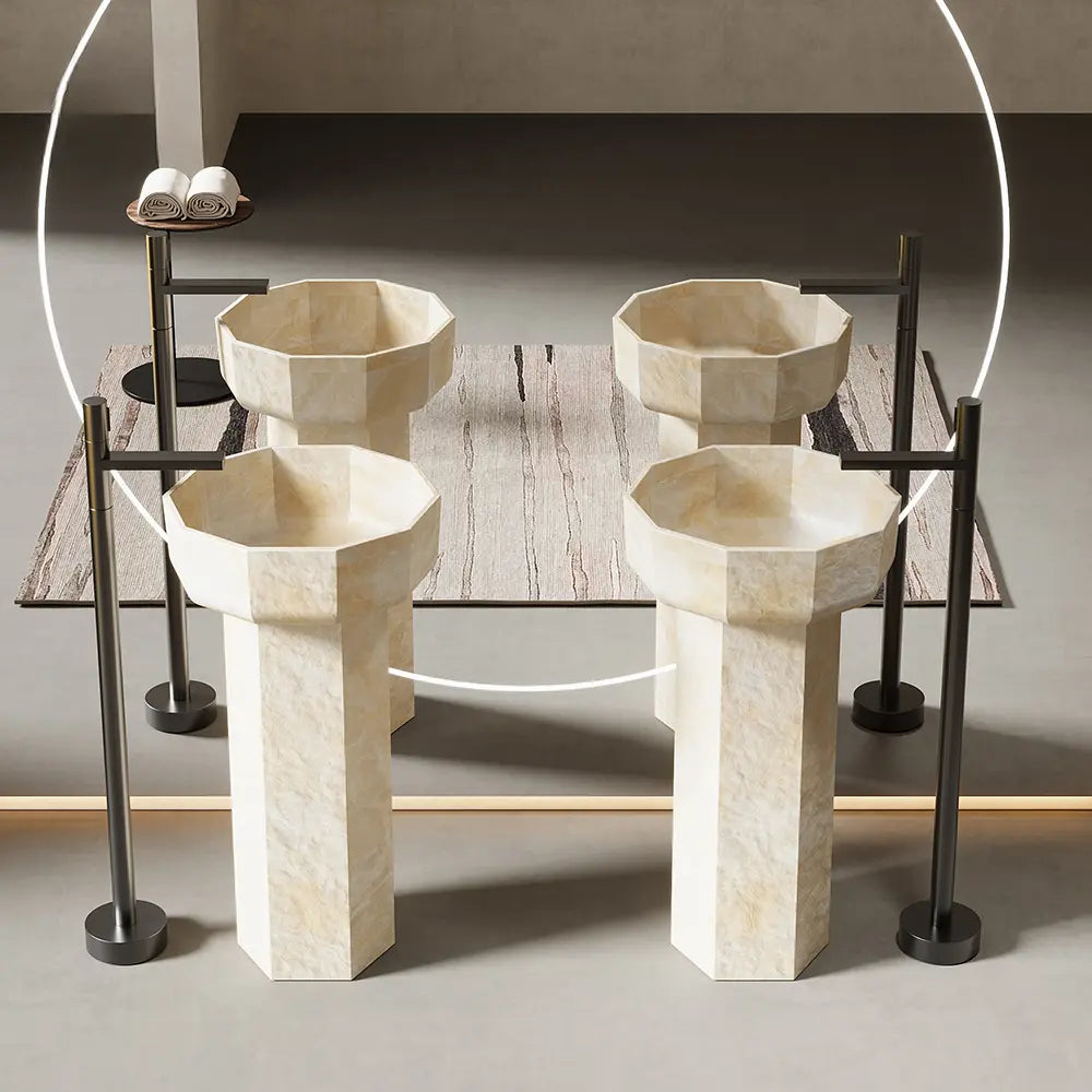 Soren Yellow Travertine Pedestal Basin