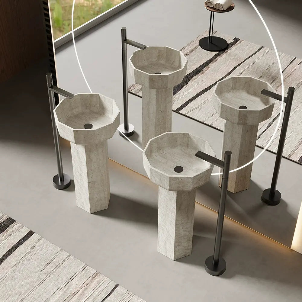 Soren Yellow Travertine Pedestal Basin