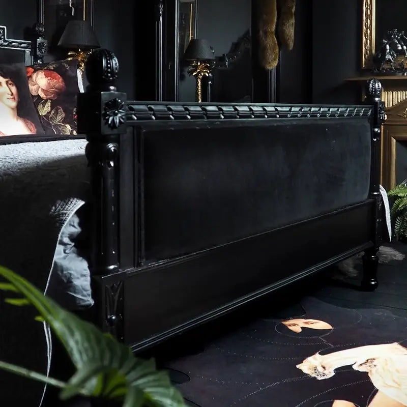 Lilou  Vintage Fabric Carved Bed Custom Design