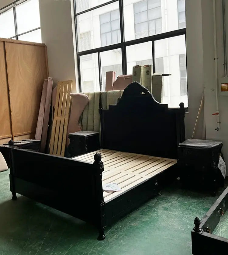 Lilou  Vintage Fabric Carved Bed Custom Design