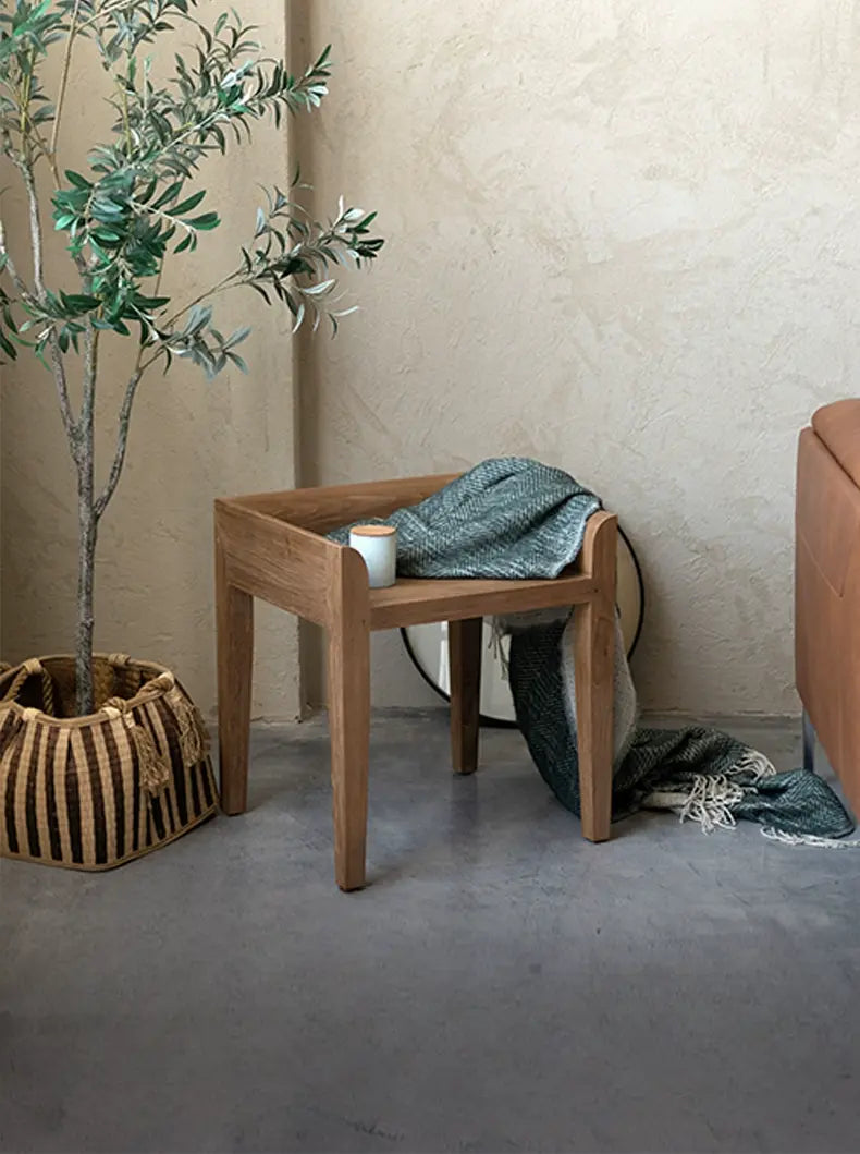 Haze Pure Teak Bedroom Makeup Dining Stool