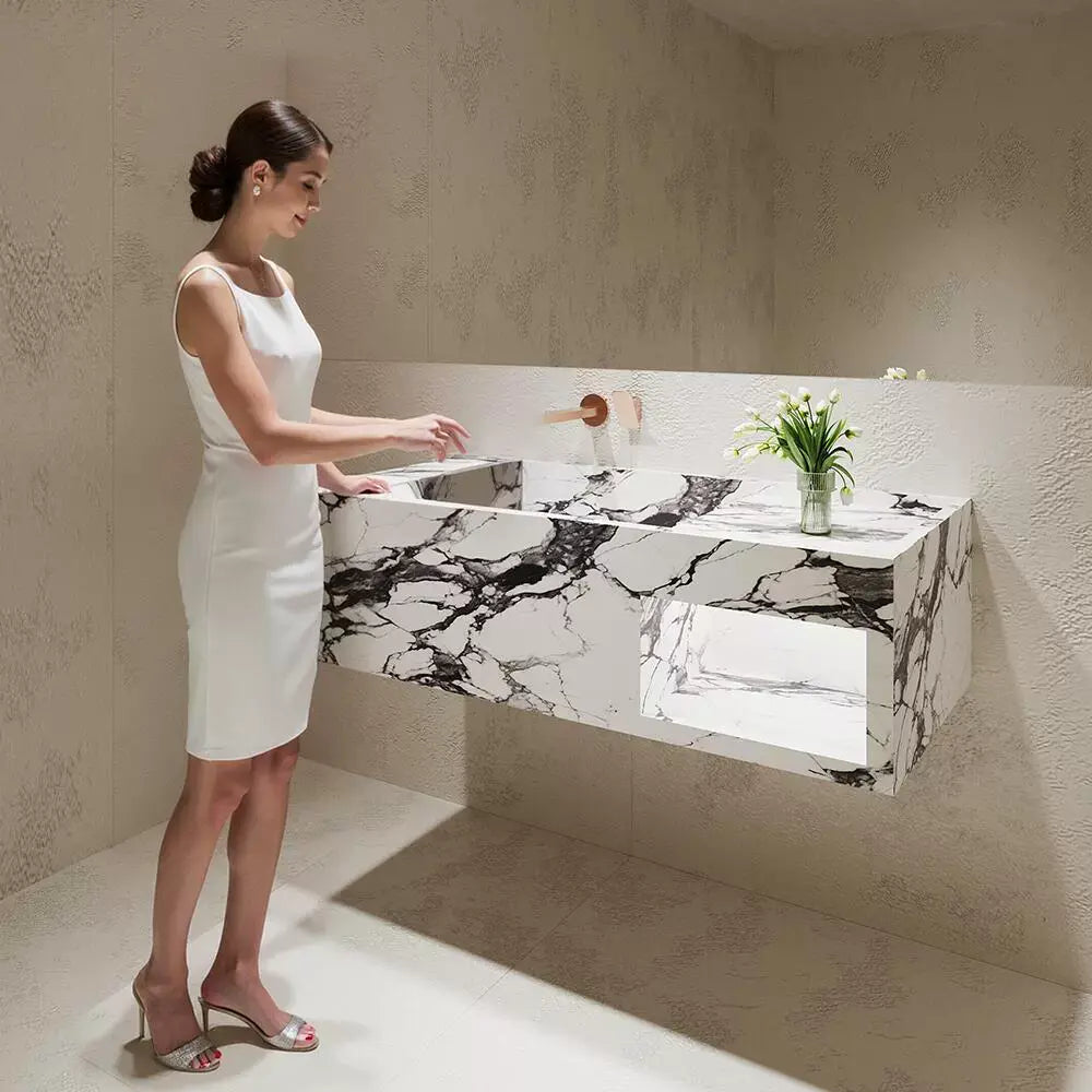 Rohan White Wall-Mounted Marble Basin