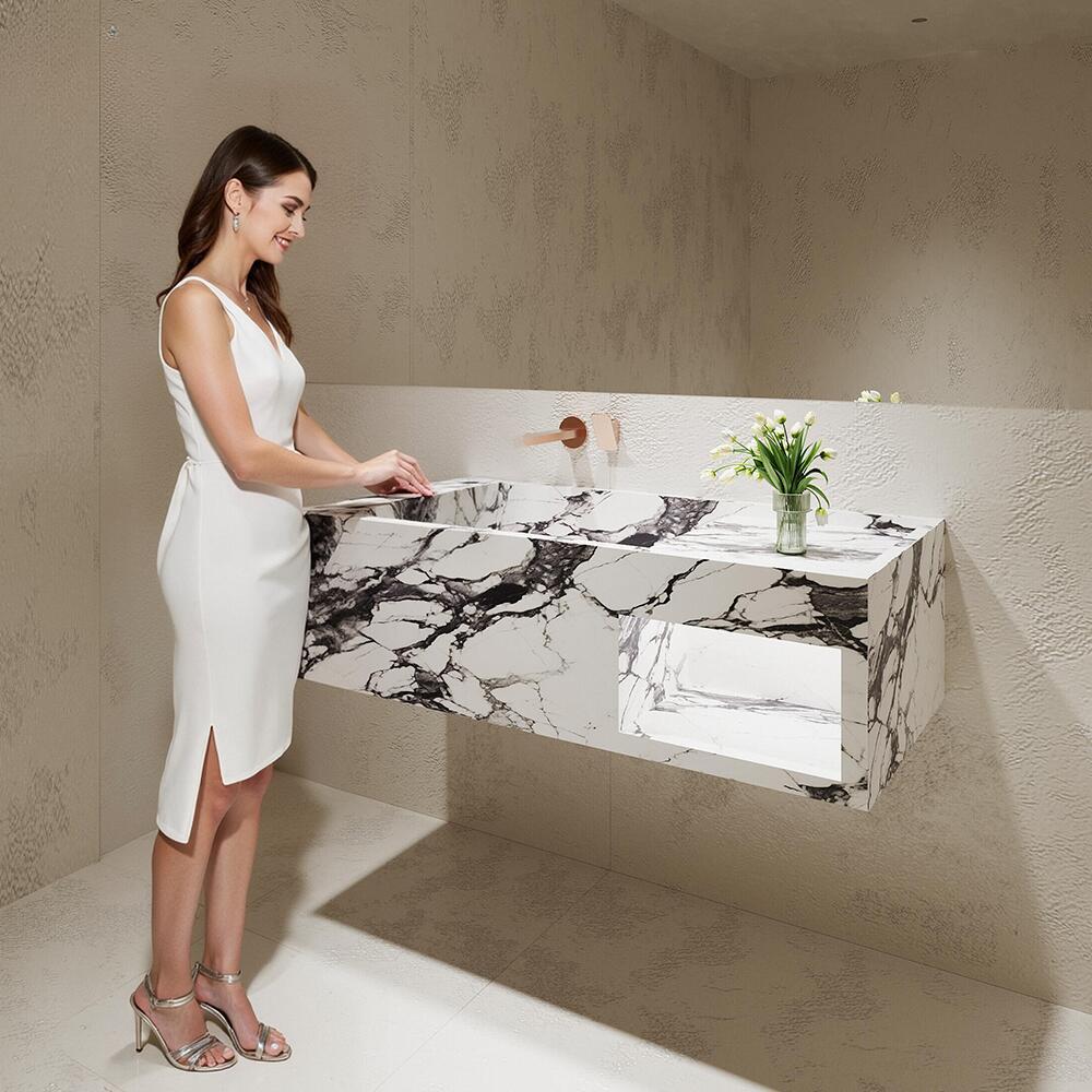Rohan White Wall-Mounted Marble Basin