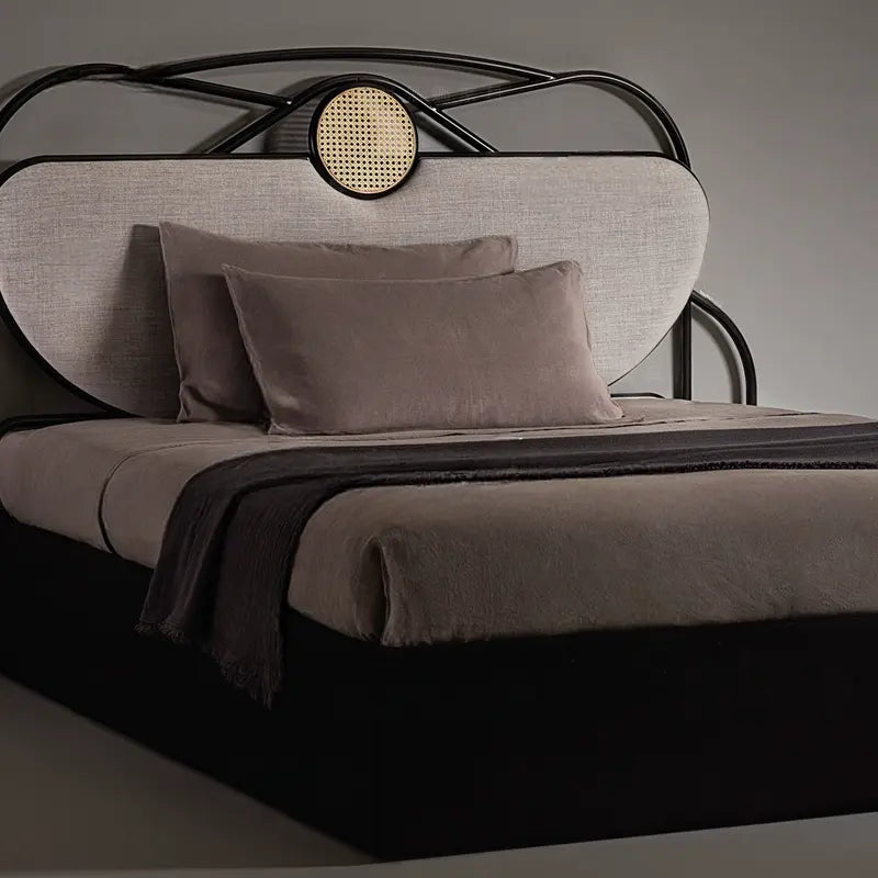 Linnet Solid Wood Bed with Rattan Design