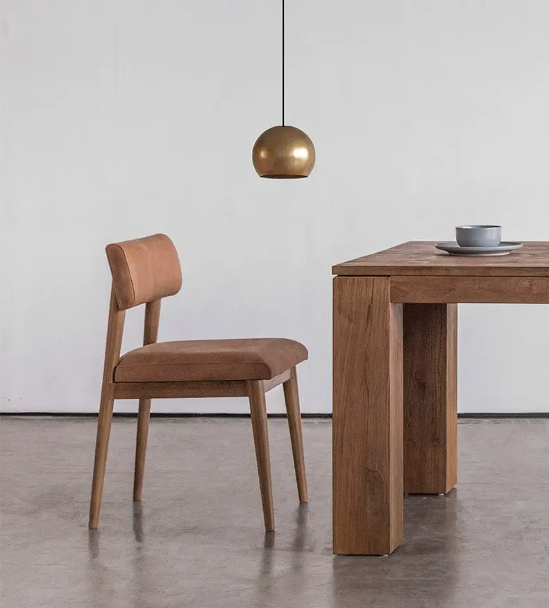 Cassian Genuine Leather Teak Dining Chair Used