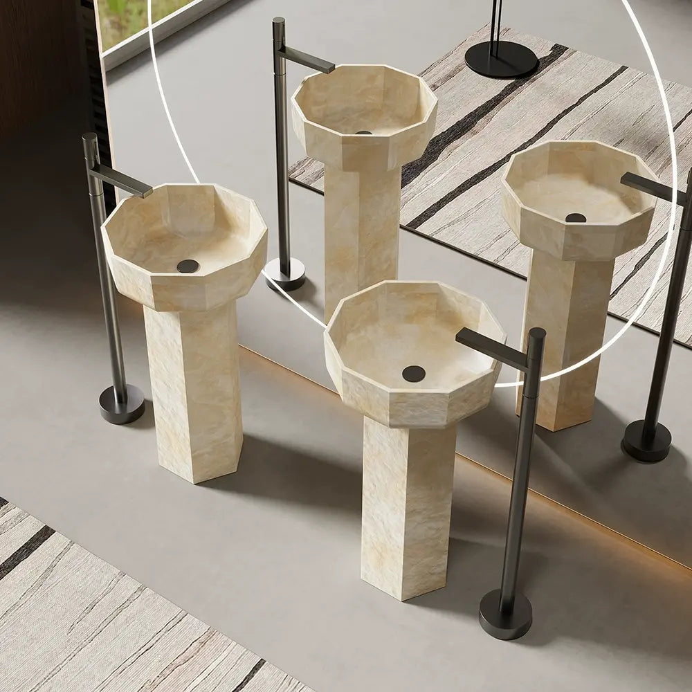 Soren Yellow Travertine Pedestal Basin